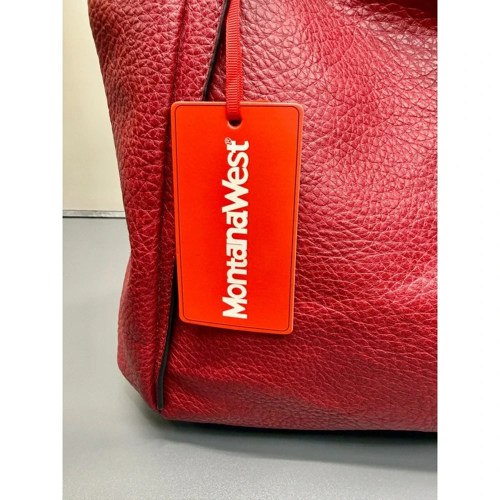 Wrangler Montana West Red Faux Leather Tote Bag Purse Handbag with Pouch - Picture 3 of 13